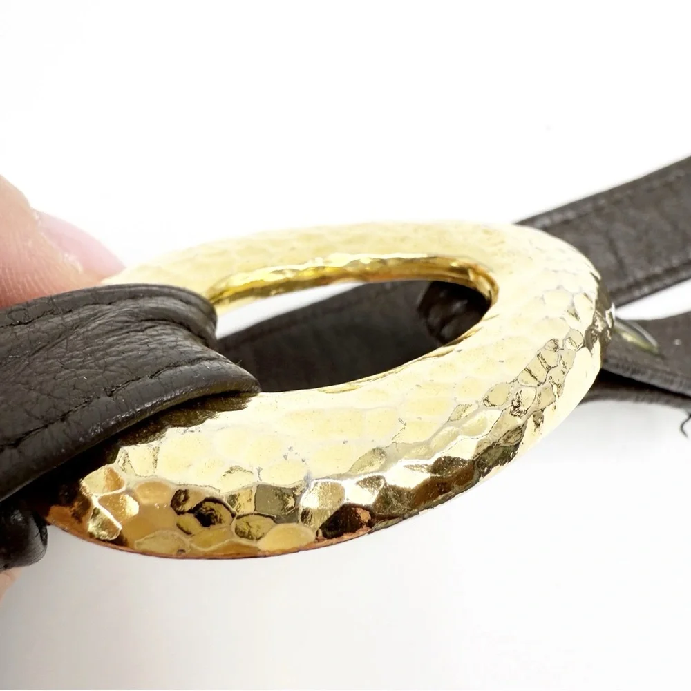Alexis King Vintage Brown Leather Belt with Texturee Gold Buckle